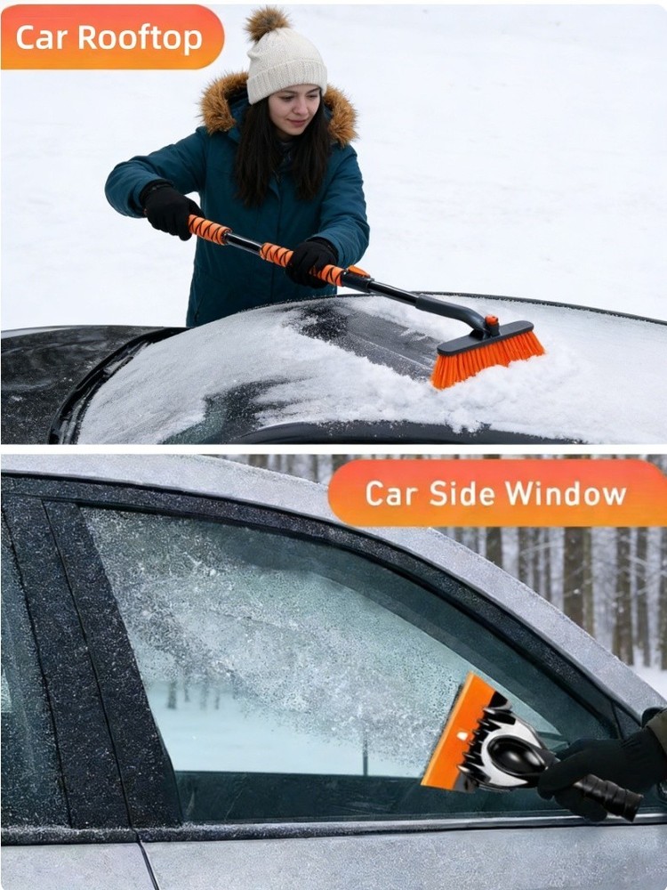 360°Rotatin 35.4″Extendable Snow Brush and Ice Scraper, Telescoping Ice Scraper