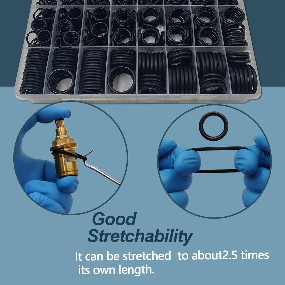 KEZE 1200 Pcs 24 Size Universal Rubber O-Ring Assortment Kit with black