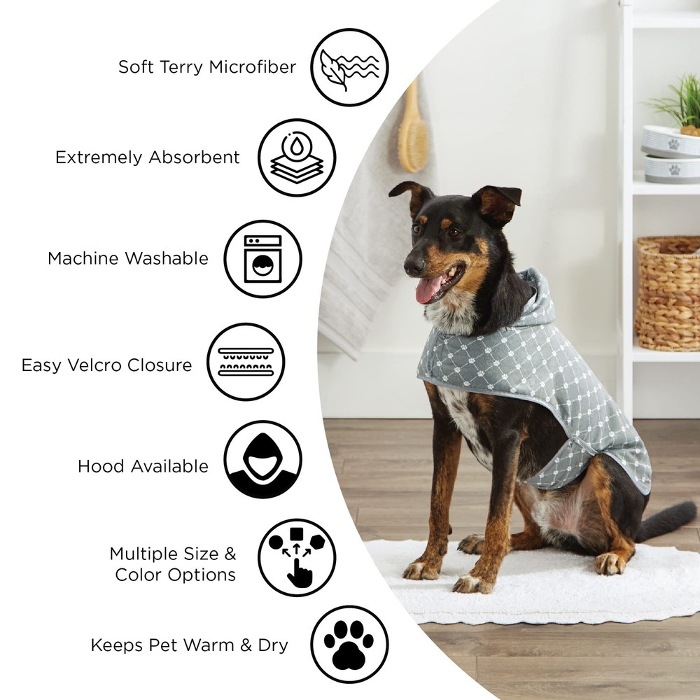 Pet Robe Collection, Embroidered Absorbent Microfiber Bath Robe with Adjustab...