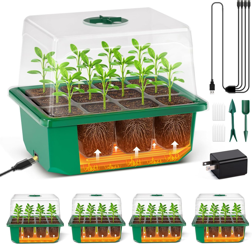 4 Pack Seed Starter Tray with Self-Heating, Seed Starter Kit with High Humidity