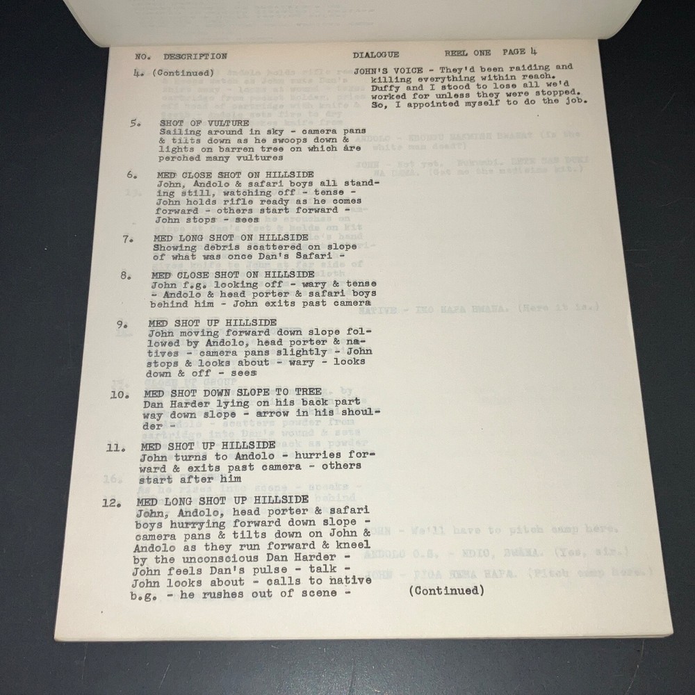 TANGANYIKA (4/22/54) Orig. UNIVERSAL FILES Continuity & Dialogue Script + COA!