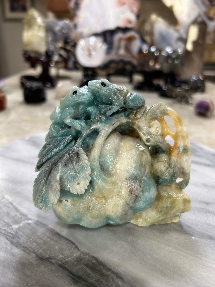 Amazonite Frogs on pumpkin carving
