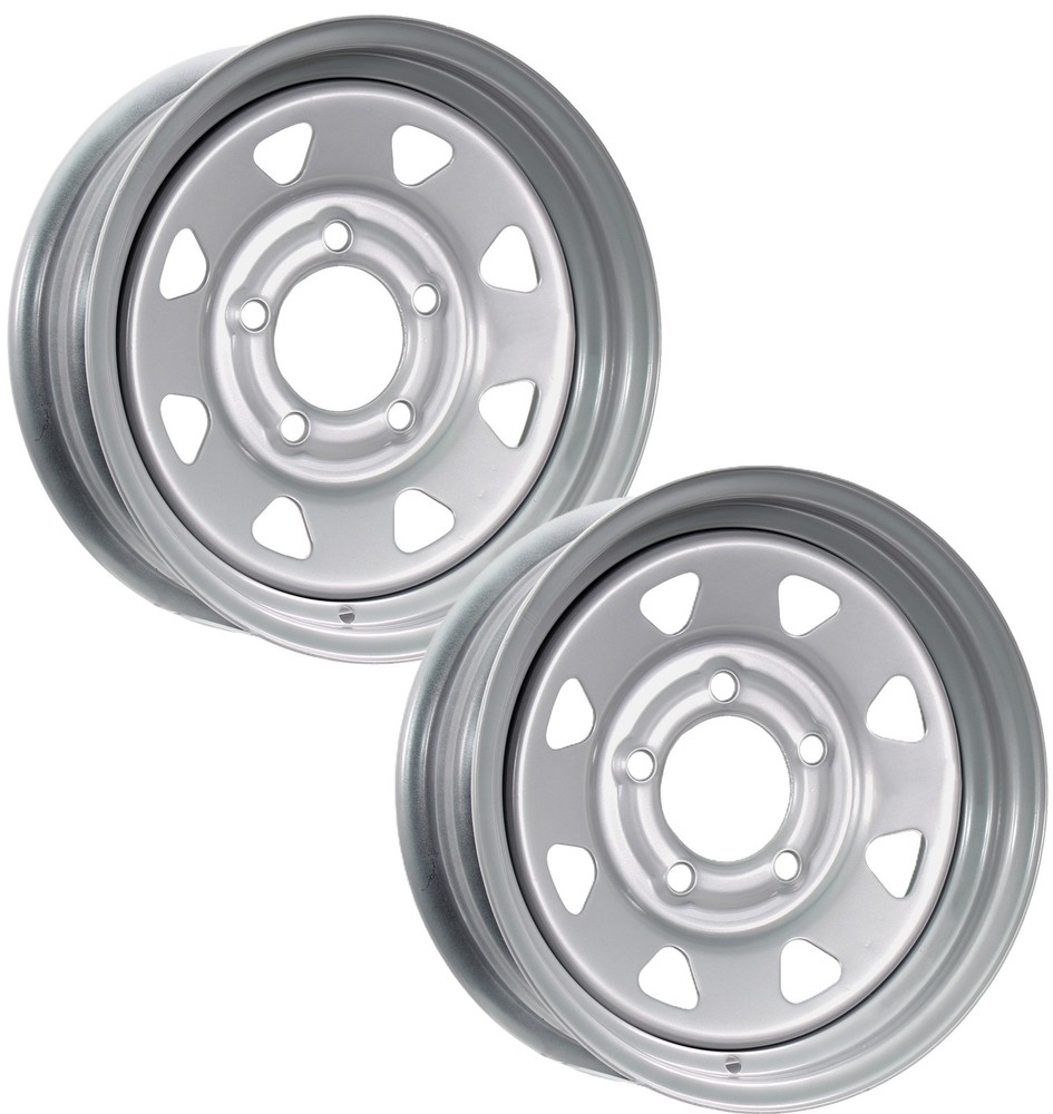 eCustomrim 2-Pk Trailer Wheel Silver Rims 14 x 5.5 14x5.5 Spoke 5 Lug On 4.5 in.