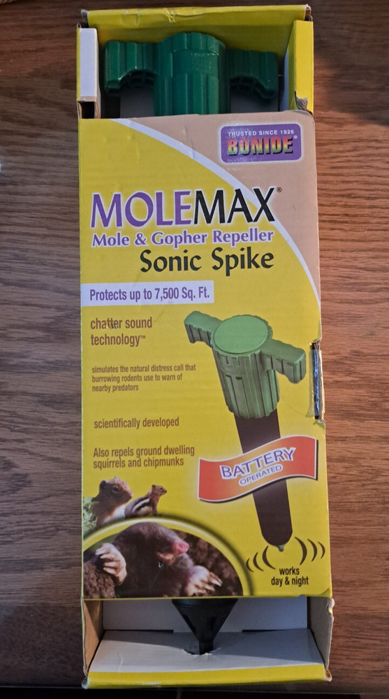 Bonide Molemax Sonic Spike Battery Operated Mole & Gopher Repeller NEW/SEALED