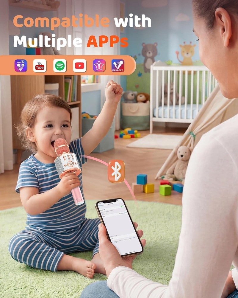 Bluetooth Karaoke Microphone with LED Lights