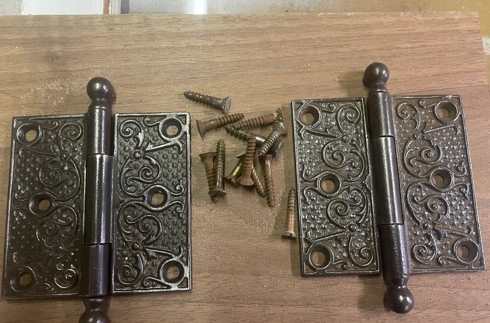 Embossed Cast Iron Butt Hinges c1905