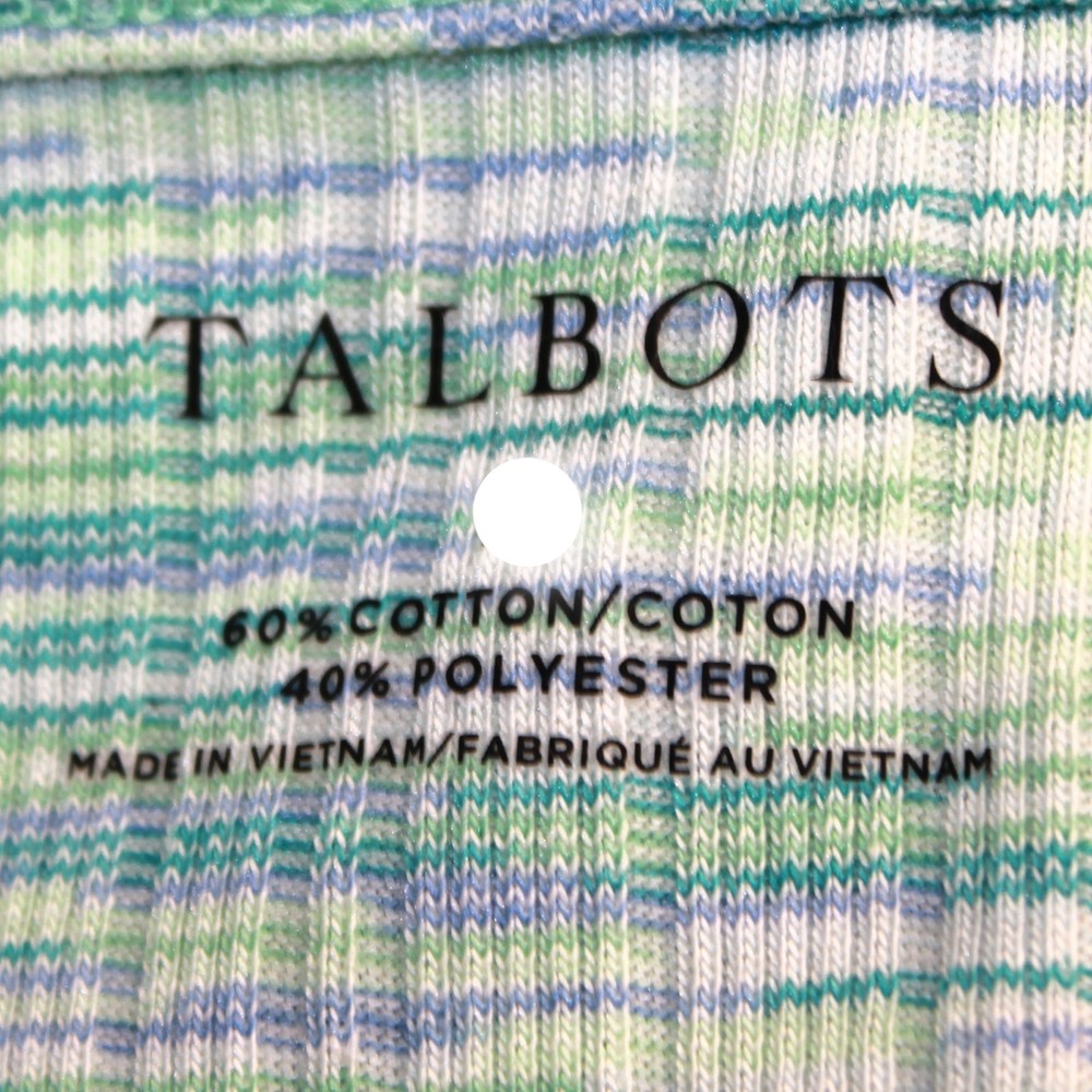 TALBOTS Cotton Blend Aqua Blue Sleeveless Ribbed Tank Tee Top Button Medium