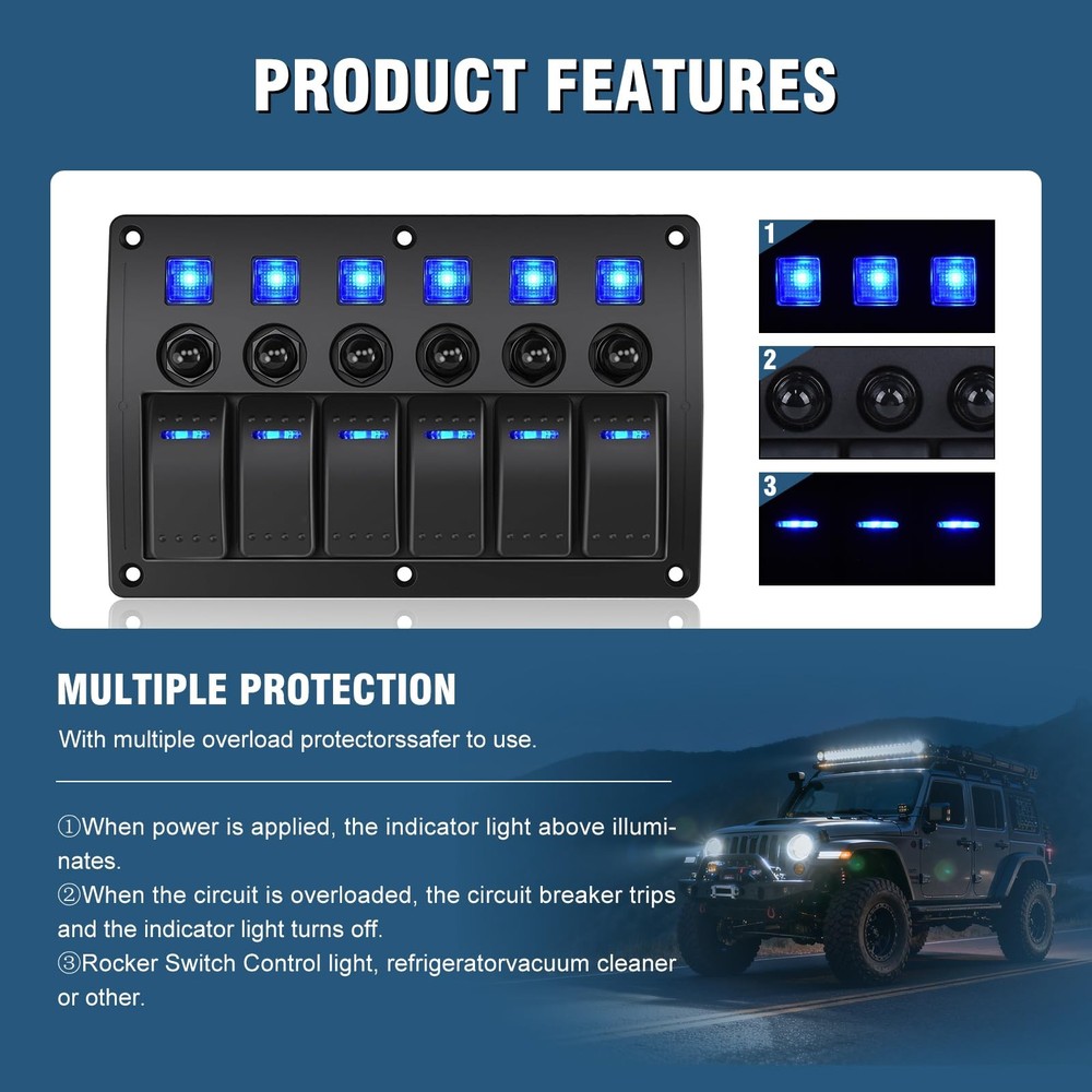 GGTA Marine Switch Panel Waterproof,Boat Switch Panel with Breakers,12V/24vol...