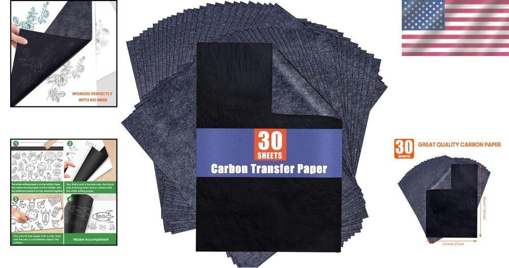 Versatile 30 Pack Black Graphite Transfer Paper & Stylus for Precise Tracing