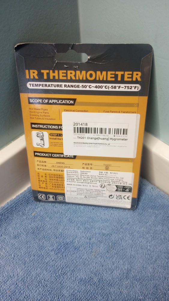 IR Thermometer Aneng requires 2 AAA Batteries