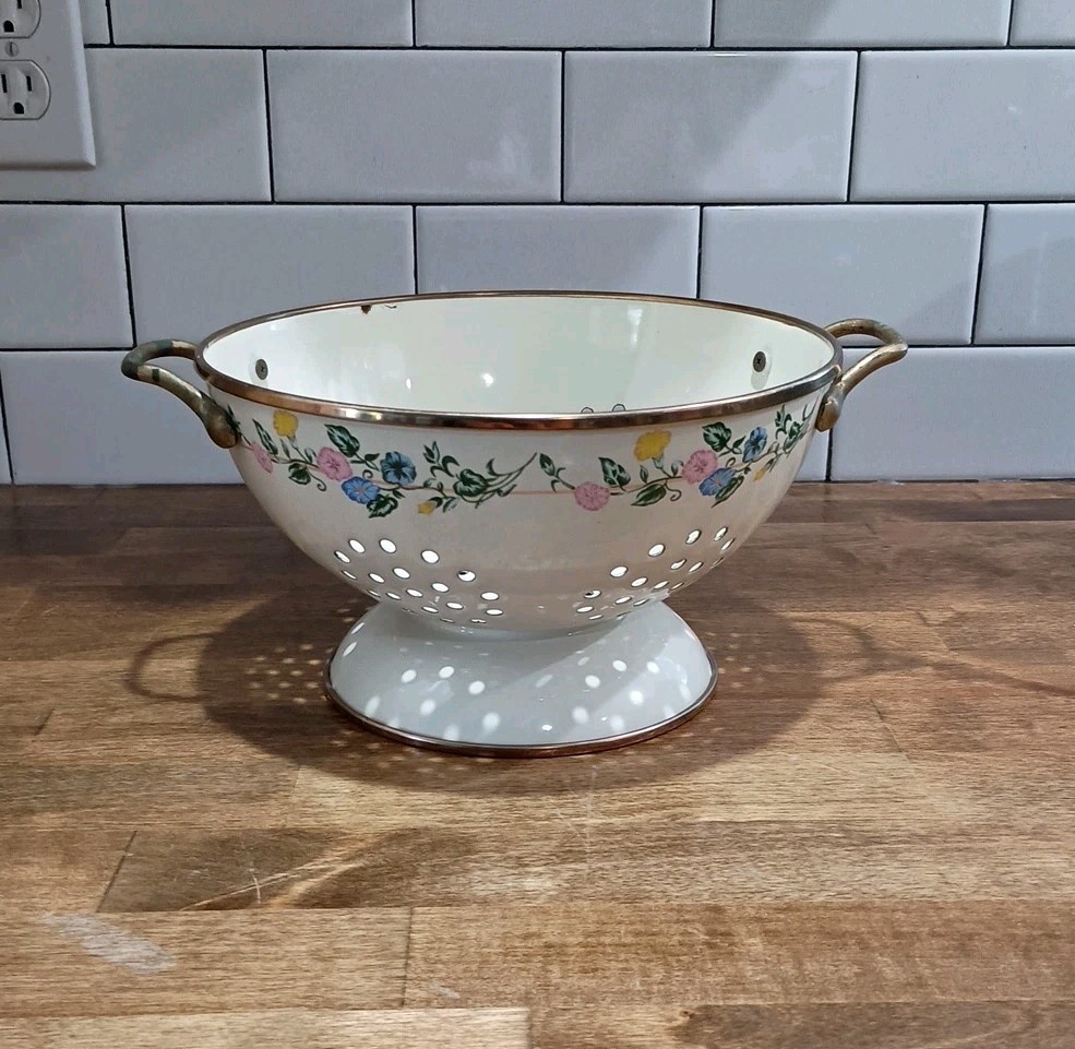 Vintage Colander Ivory & floral print Kitchen Strainer