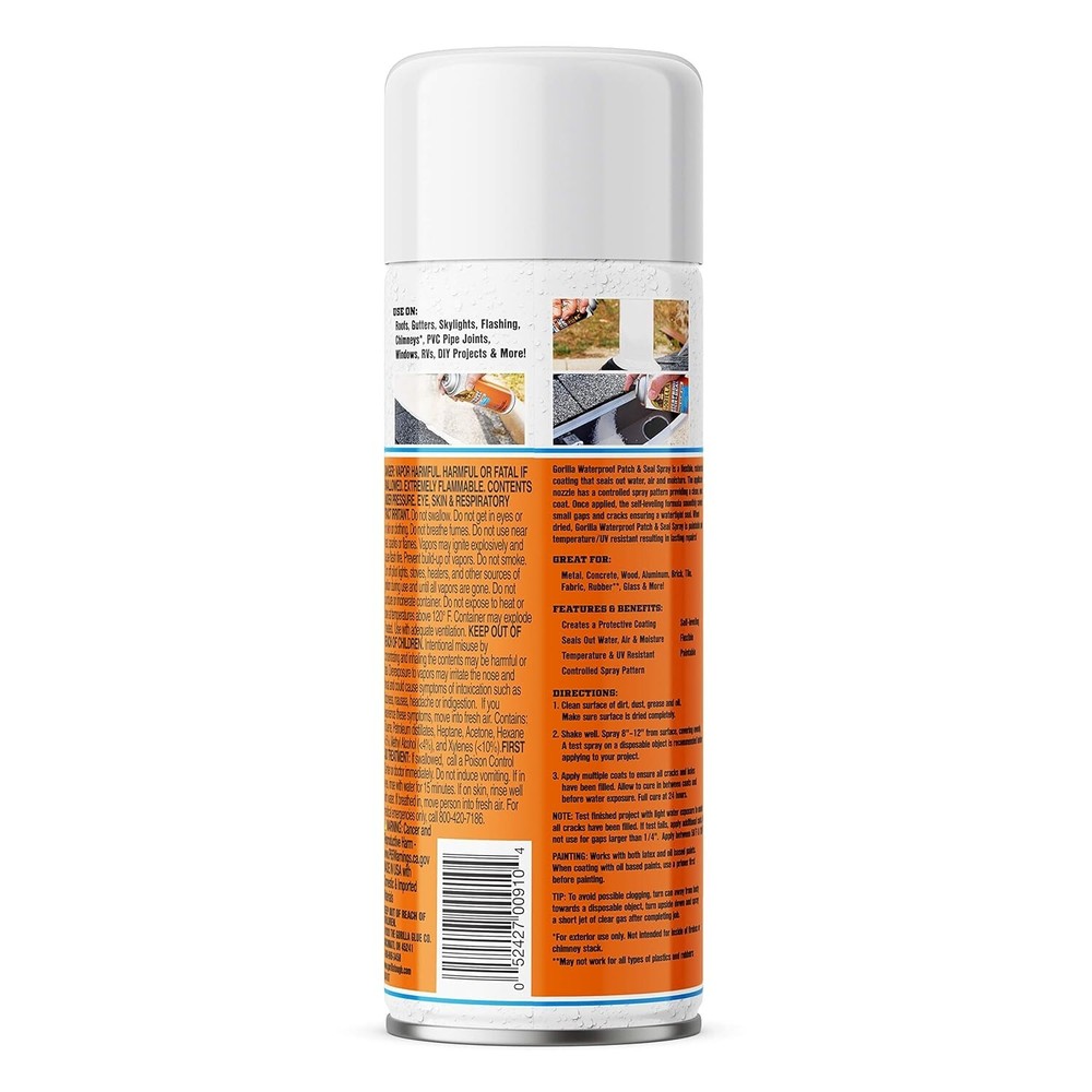 Gorilla Waterproof Patch & Seal Rubberized Sealant Spray, White, 14 Ounce