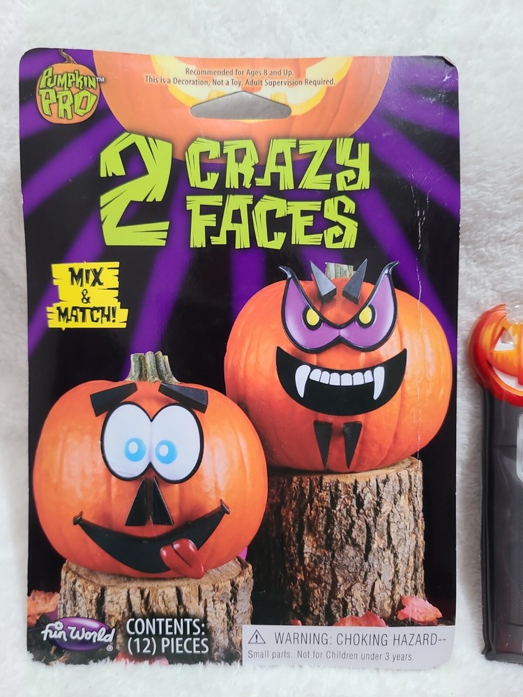 Bundle Halloween Pumpkin Faces , Pumpkin Carving Tool , stickers and Flash light