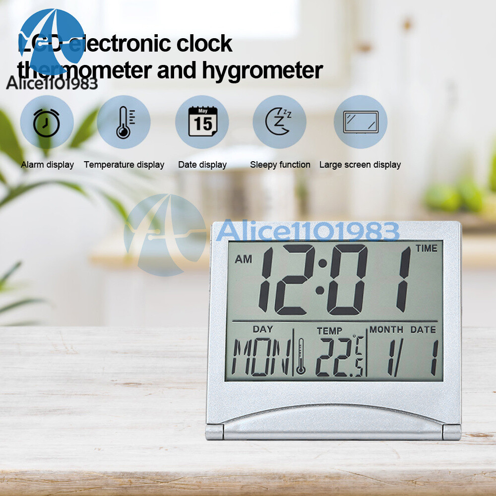 Digital Deck Clock Foldable Calendar Temperature Timer Alarm Clock LCD Display