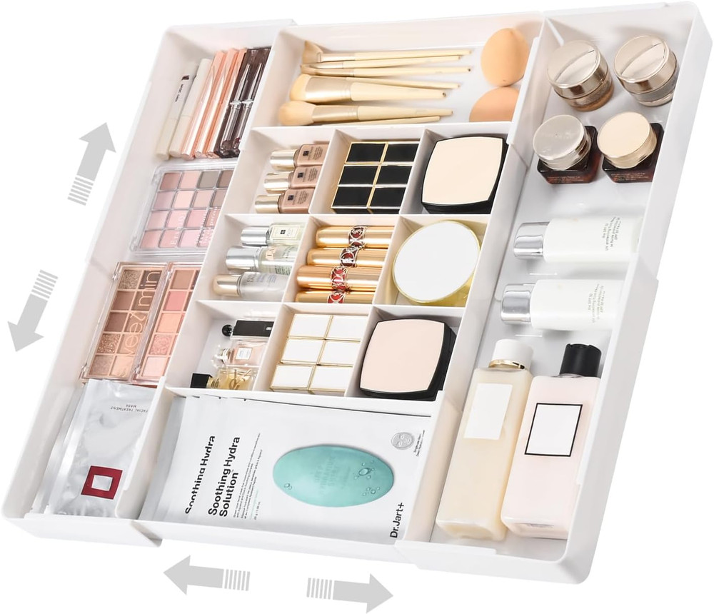 Expandable Drawer Organizer, Width (10.6"-20.1") Depth (11"-20.1"), Plastic Make