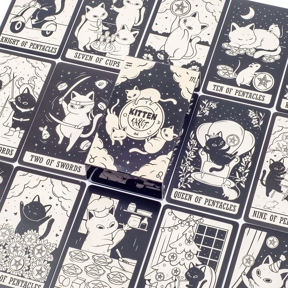 Kitten Tarot Deck 78 Cards Cute Black White Beginner Fortune Telling Game
