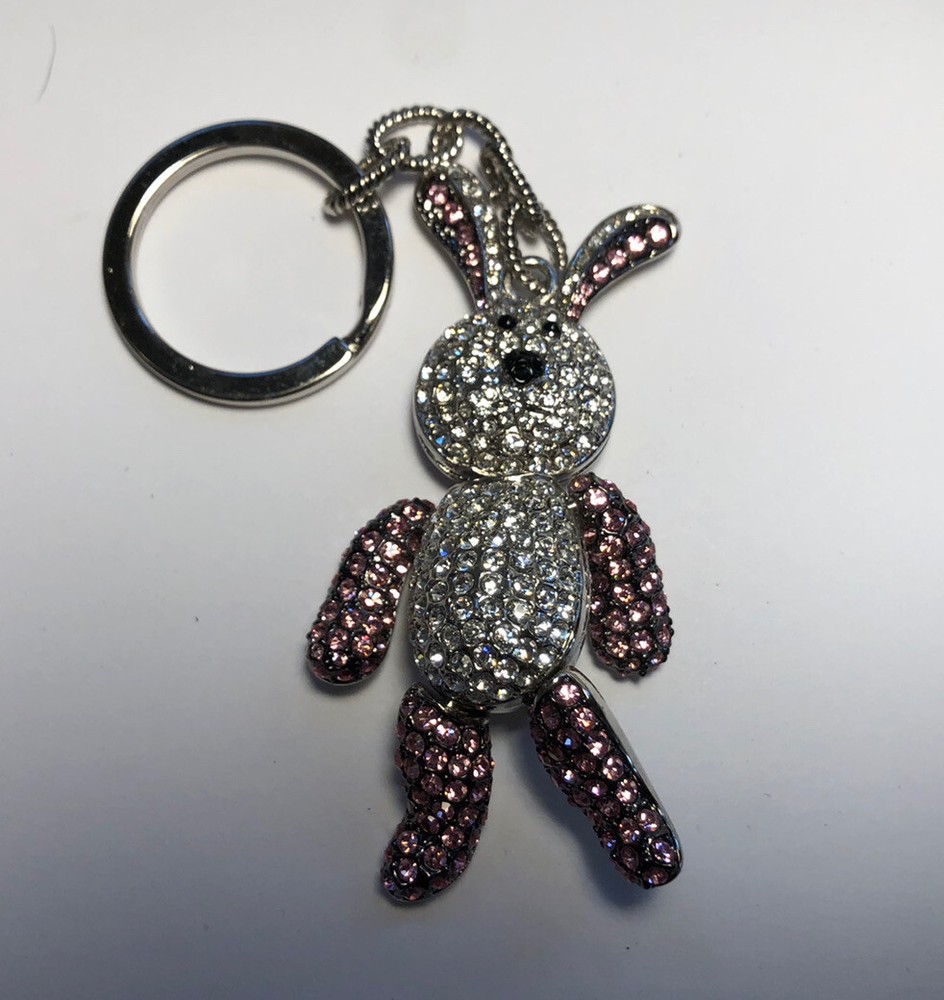 Two tone bunny rabbit key chain silver and pink 3”