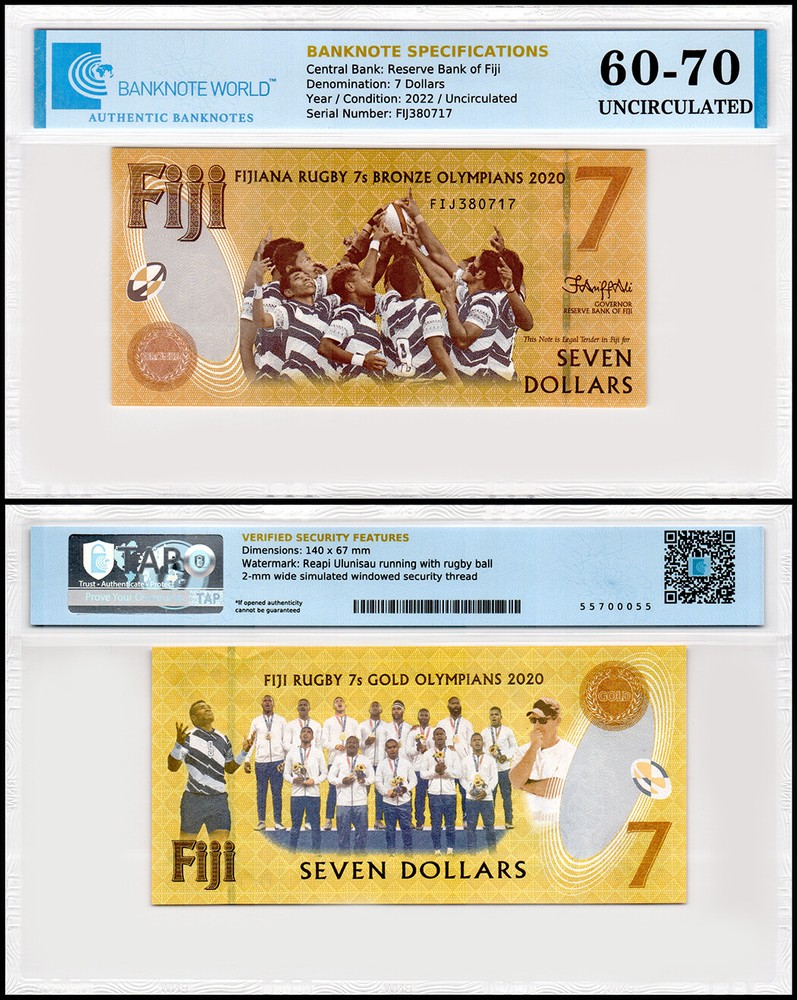 Fiji 7 Dollars, 2022, P-122, UNC, Commemorative, Polymer, Authenticated Banknote