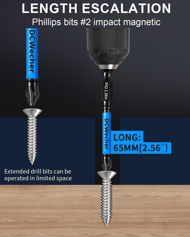 6Inch Long Phillips Head Drill & Screwdriver Bits 5Pack, 2 Phillips Bits #2 I...
