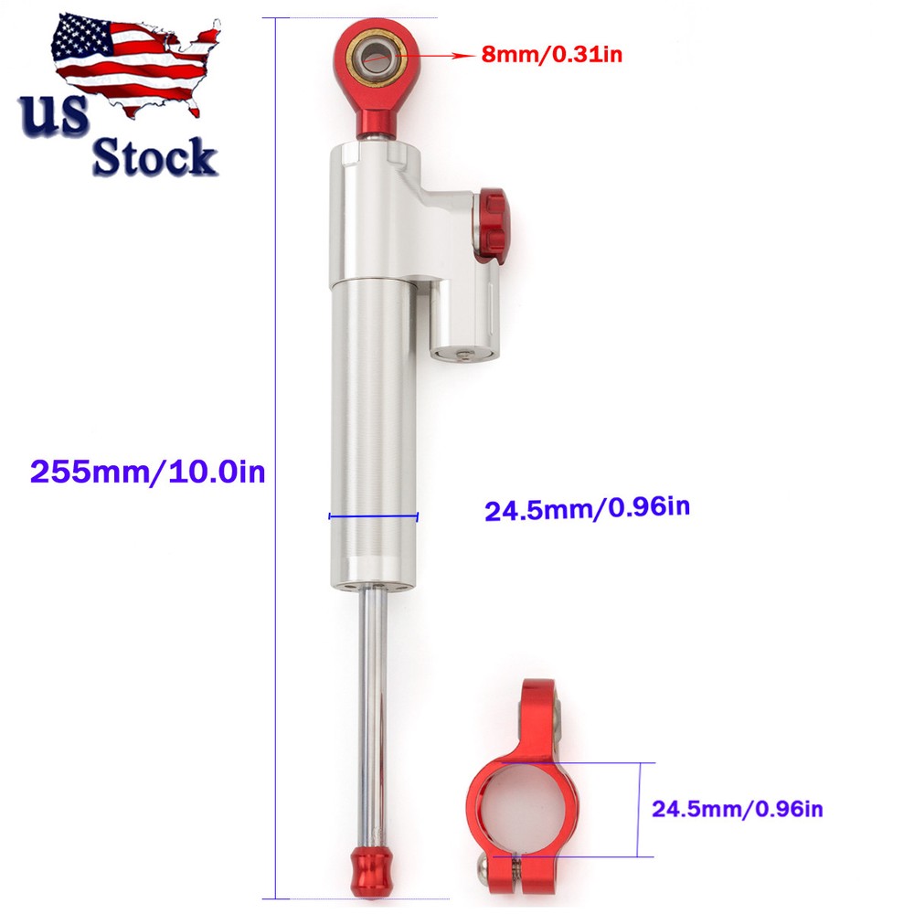 CNC Adjustable Steering Damper Stabilizer Universal Motorcycle Silver&Red USA