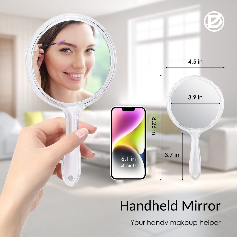 Hand Mirror Double-Sided Handheld Mirror 1X/ 2X Magnifying Mirror with Handle Tr