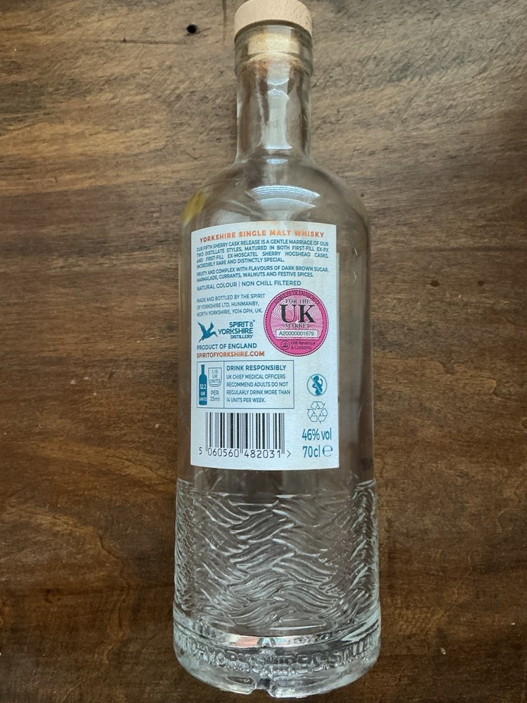 Filey Bay Yorkshire England Single Malt Whisky Empty Bottle Unwashed