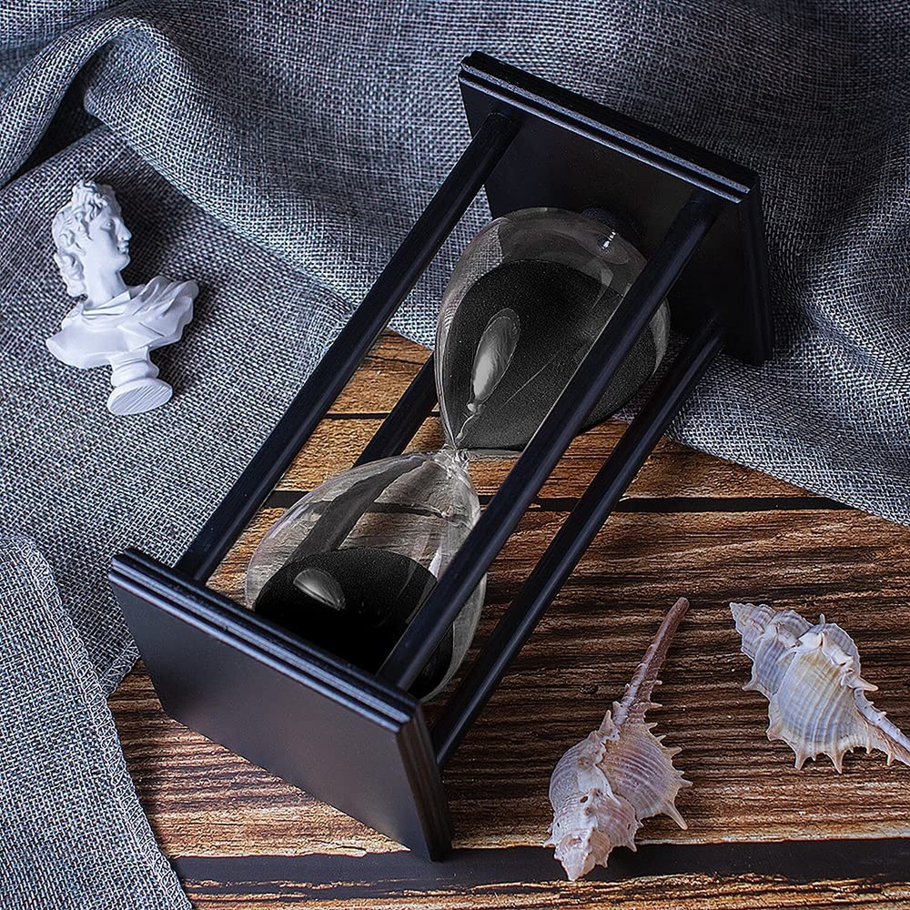 Hourglass Timer with Black Sand, 60 Minute Wooden Frame Sand Timer, Creative ...