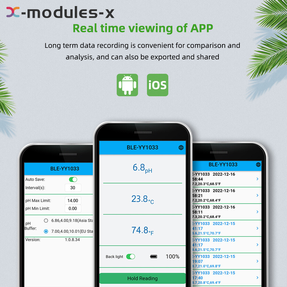 Backlight Soil PH Tester 0-14.0pH APP Soil Tester Data Logger LCD Temp Analyzer