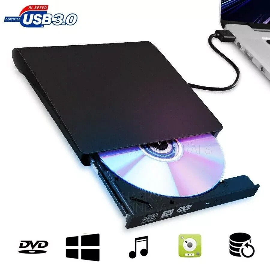External CD DVD Drive For PC Laptop Windows 11 10 USB 3.0 Burner Reader Writer