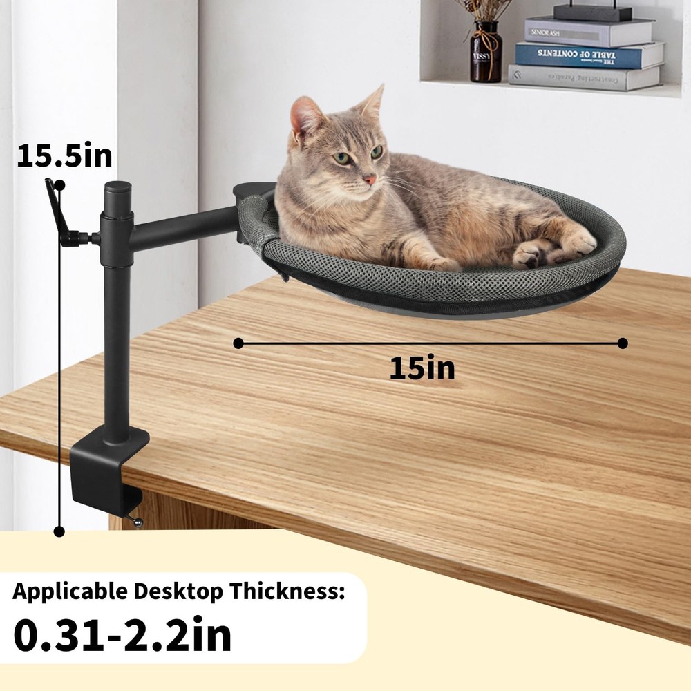 Crazydeer Cat Desk Bed, 360° Rotating Height Adjustable Desk Cat Nest, Eleva...