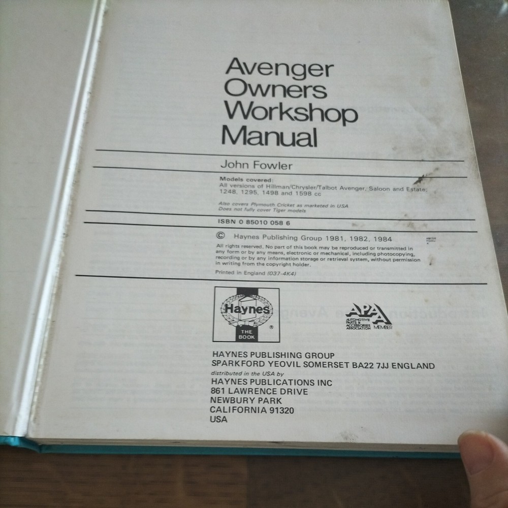 Haynes Workshop Manual For Avenger