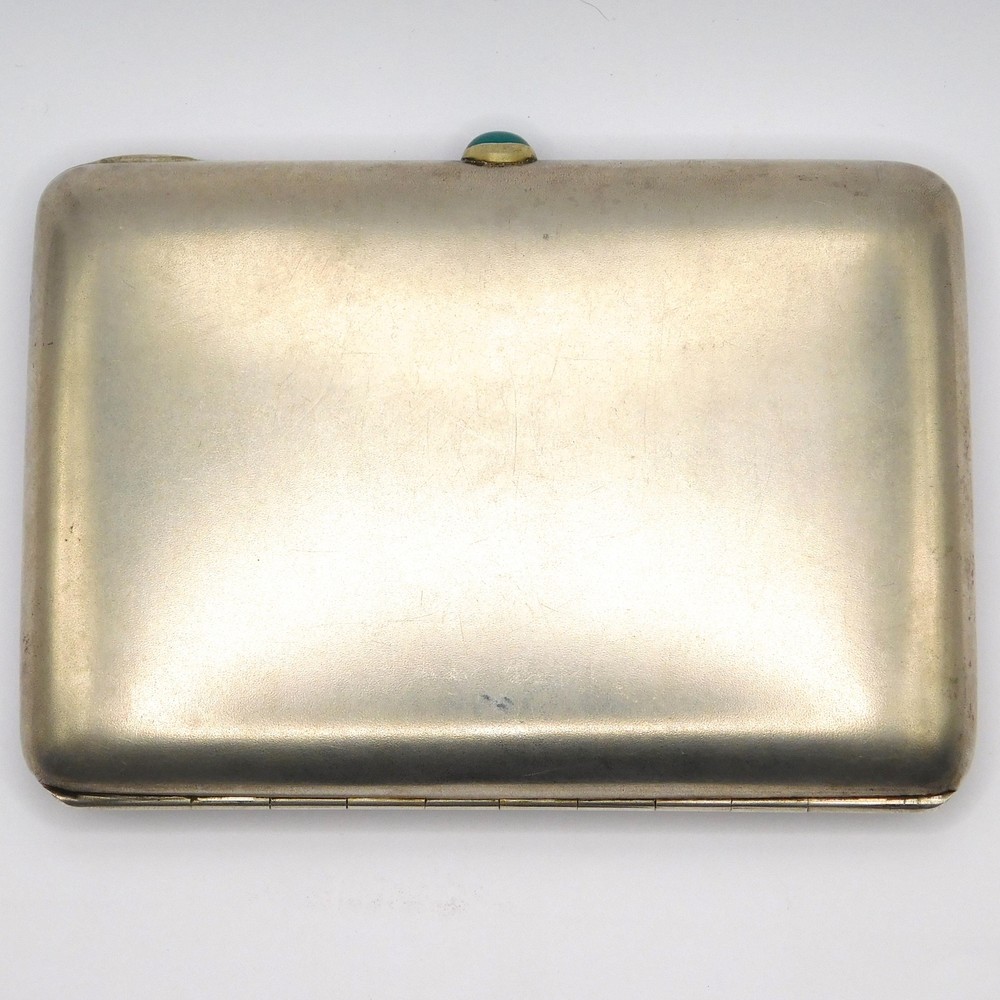 RUSSIAN IMPERIAL ARTS & CRAFTS SILVER & CHRYSOPRASE CIGARETTE CASE