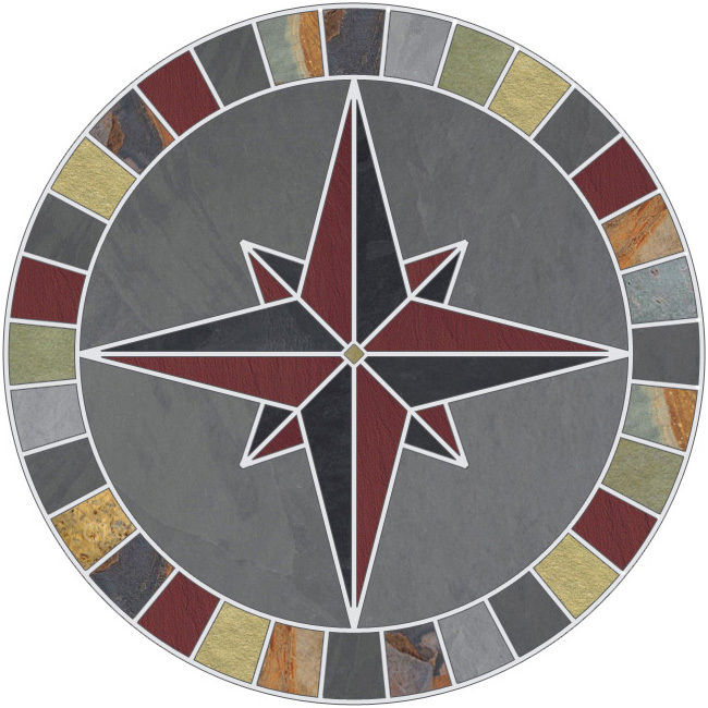 20" Tile Mosaic Medallion Mariners Compass Gray Multi Slate Backsplash Flooring