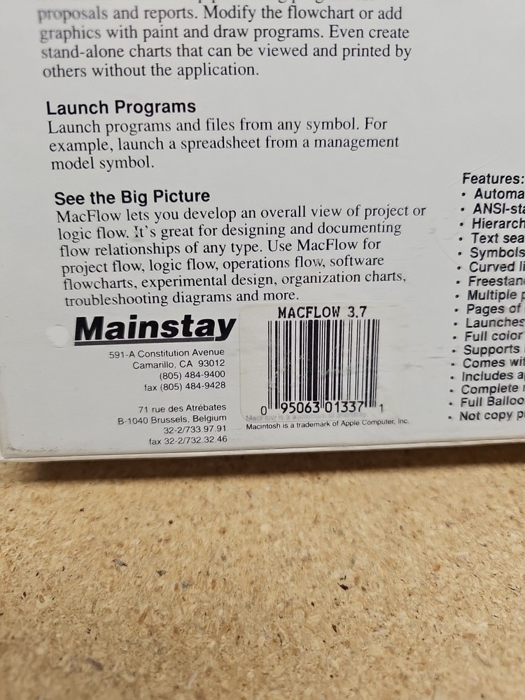 Mainstay MacFlow Vintage Macintosh Graphics Flowchart Design Software Sealed *w*