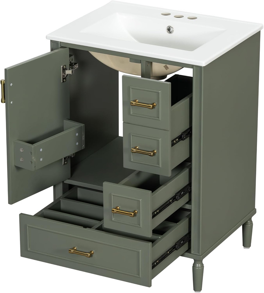 Bathroom Vanity with Sink, Modern 24-Inch Bathroom Vanity with Ceramic Sink, Sof