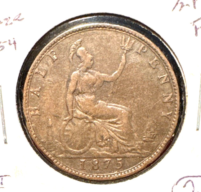 Great Britain 1875 half penny KM 754 VF