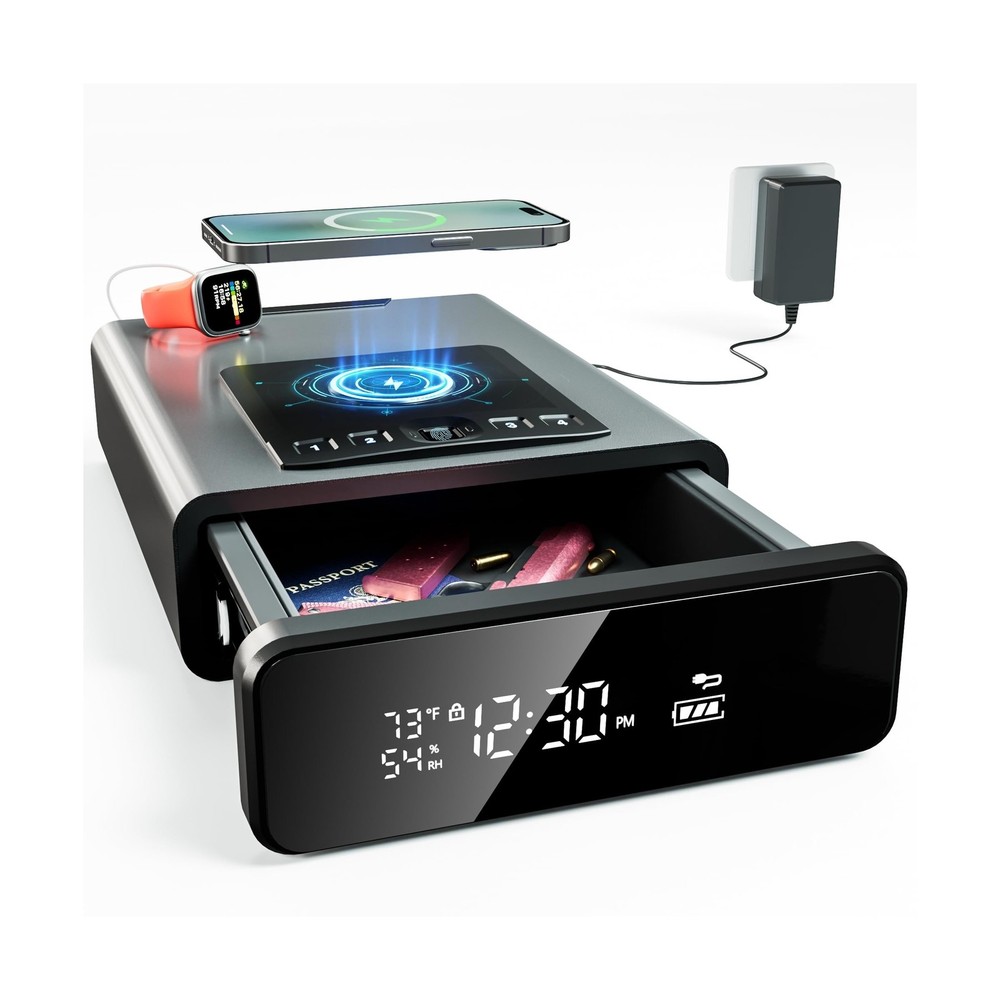 Mboko Biometric Discreet Gun Safe with 12-Hour Time Clock Display, Wireless C...