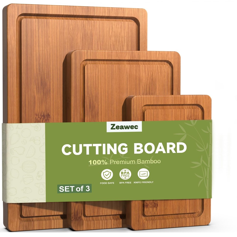 Zeawec 3-Piece Set Bamboo Cutting Board for Kitchen - 3-Piece, Carbonized