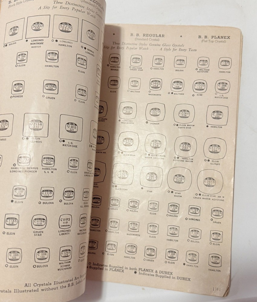 Vintage 1952 BB Watch Crystal Catalog Reference Guide