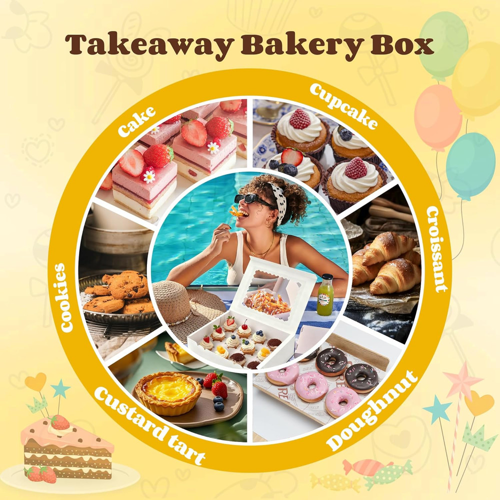 12Pcs Cupcake Boxes, 12 Count Cupcake Box, Viewing Window Cupcake Containers，Sui