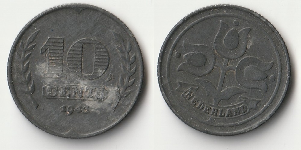 1943 Netherlands 10 cents coin