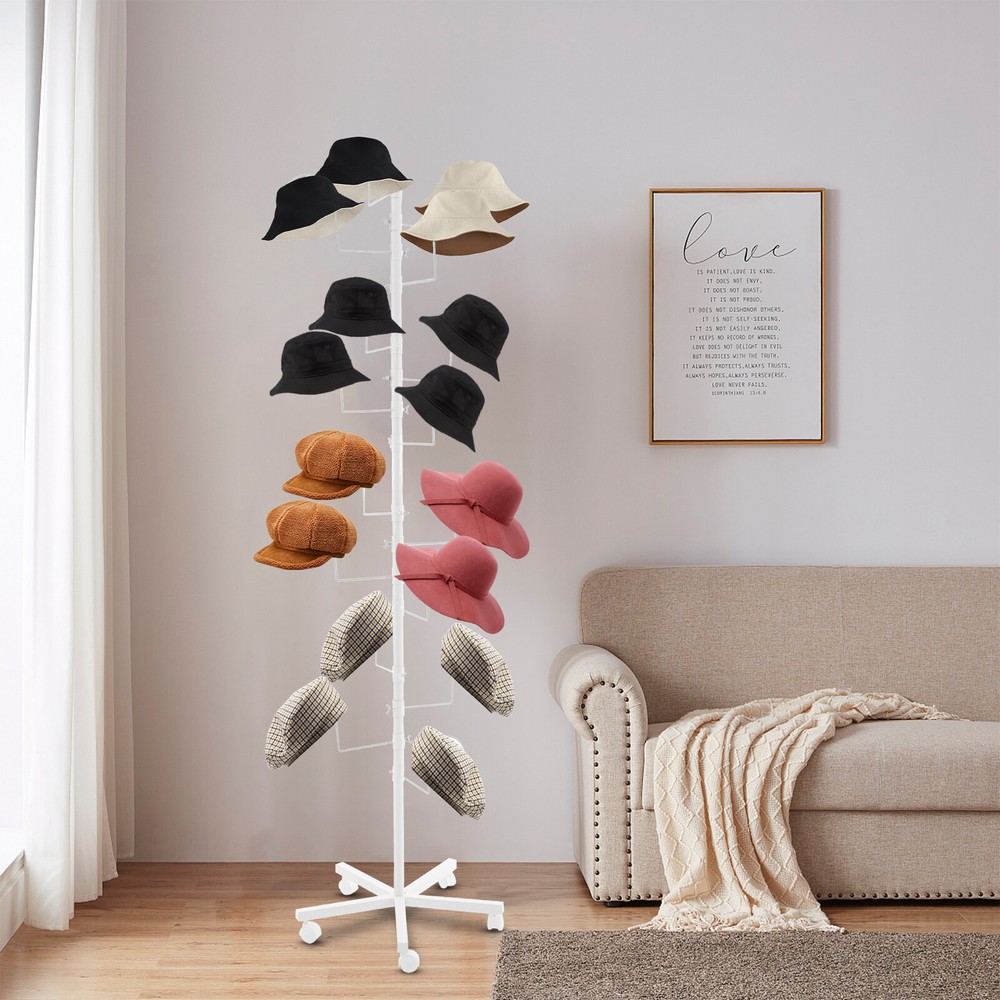 Freestanding Hat Rack with Adjustable Hooks & Lockable Wheels for Easy Display！