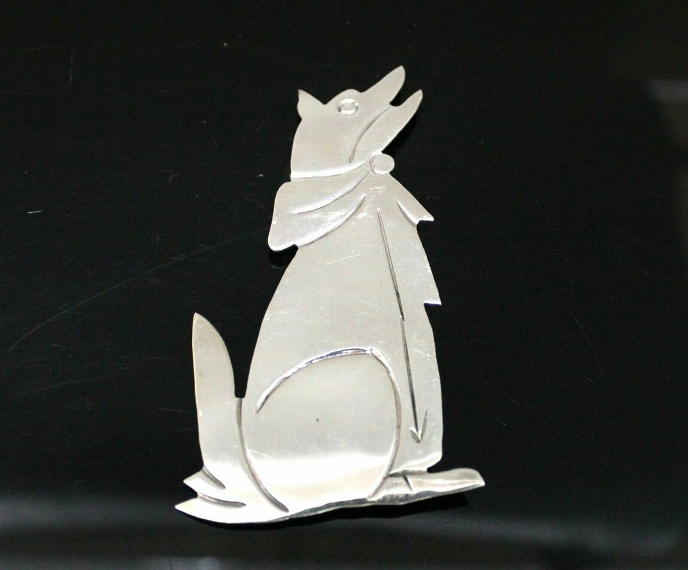 SUPERB VINTAGE 3D SOLID WOLF STERLING SILVER BROOCH