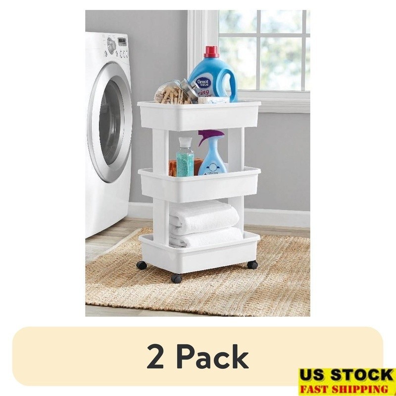3-Tier Rolling Laundry Cart Plastic Multi-Purpose Storage Organizer Home Office