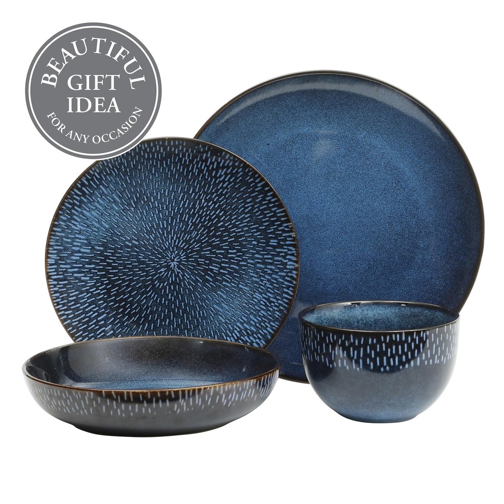 Matisse 16-Piece Dinnerware Set – Double Bowl Reactive Glaze Cereamic Stonewa...