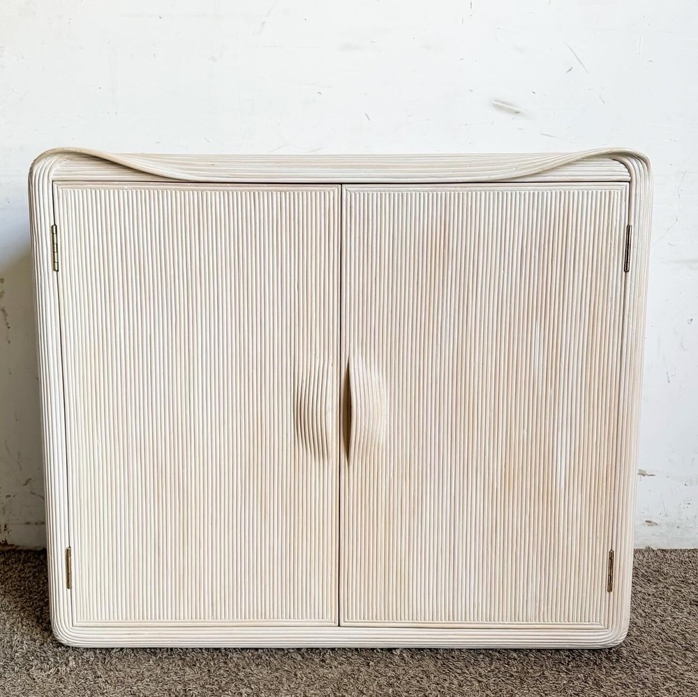 Boho Chic White Washed Ribbon Pencil Reed Cabinet/Sideboard