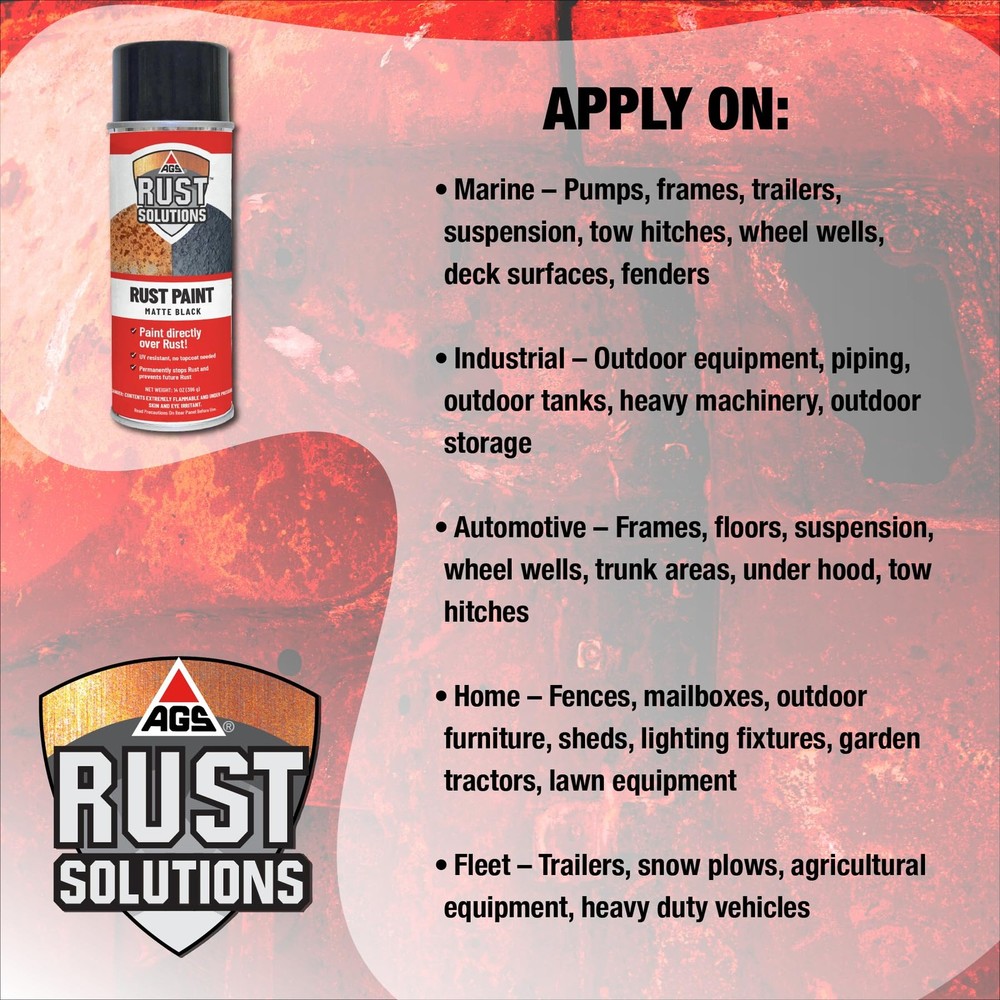 AGS RUST SOLUTIONS Rust Spray Paint, 14oz, Durable Matte 14 oz, Black