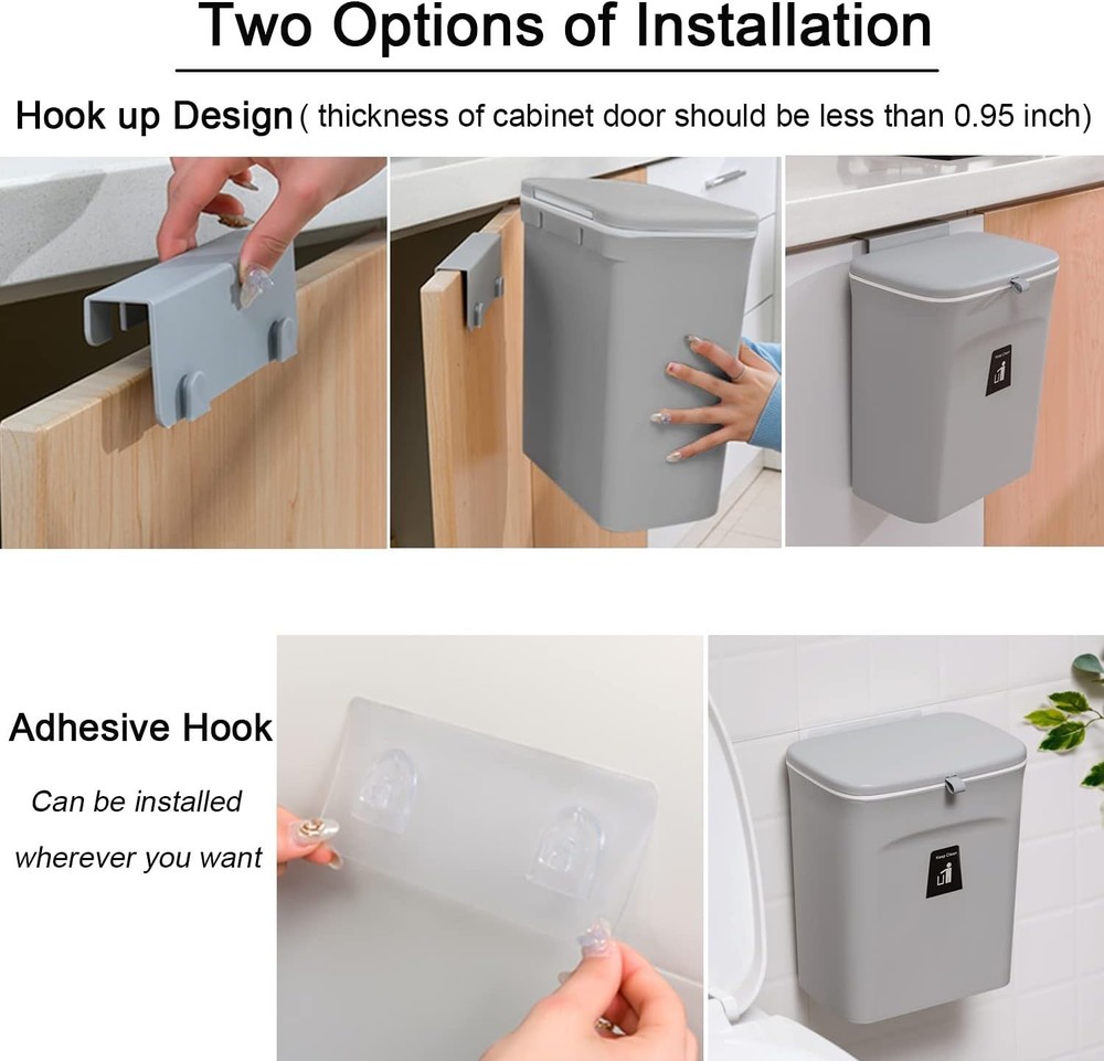 Stylish 2.4 Gallon Kitchen Compost Bin - Wall-Mountable & Durable Gray Design