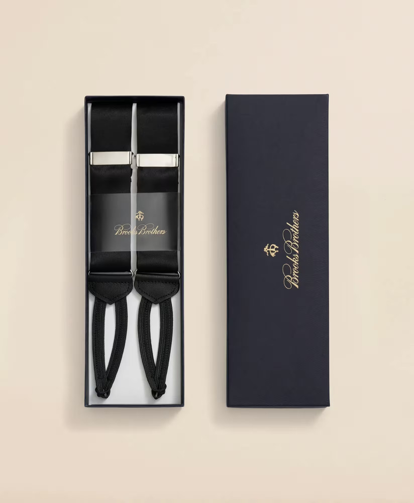 NIB Brooks Brothers Mens Solid Black Formal Solid Suspenders w/ Silver $148