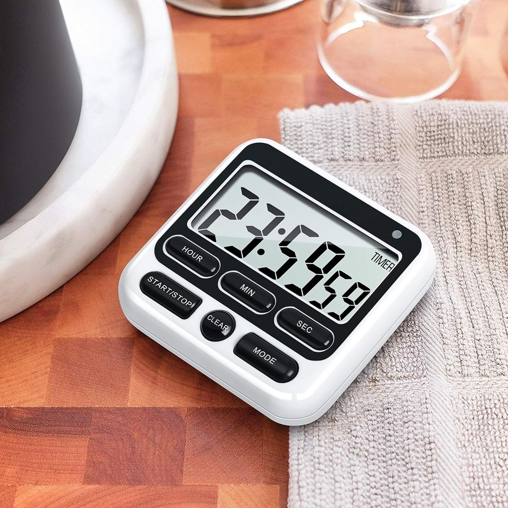 Digital Kitchen Timer with Mute/Loud Alarm Switch ON/Off Switch, 12-Hour Clock